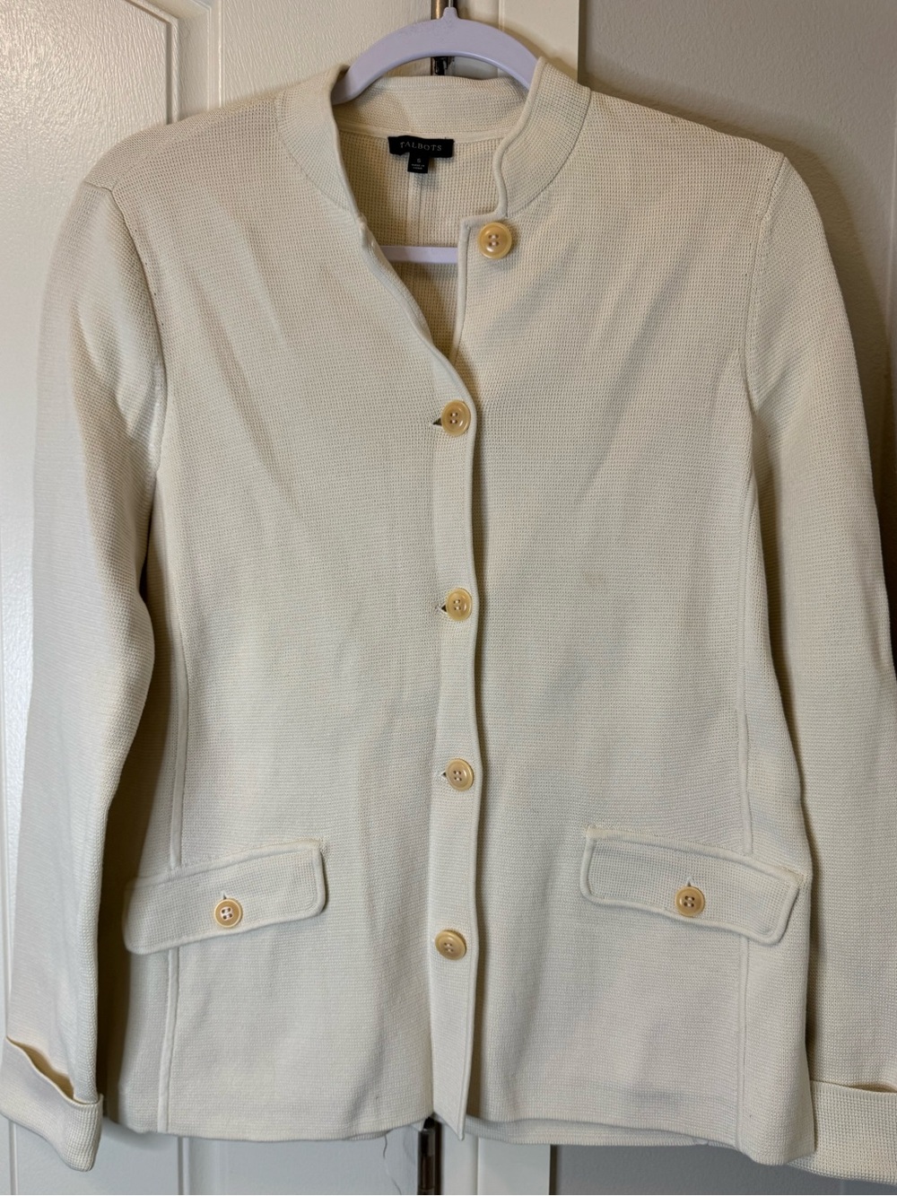 Talbots Cream Knit Button-Front Jacket